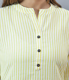 Yellow White Cotton Stripe Women Top-10285