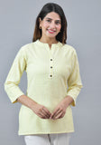 Yellow White Cotton Stripe Women Top-10285