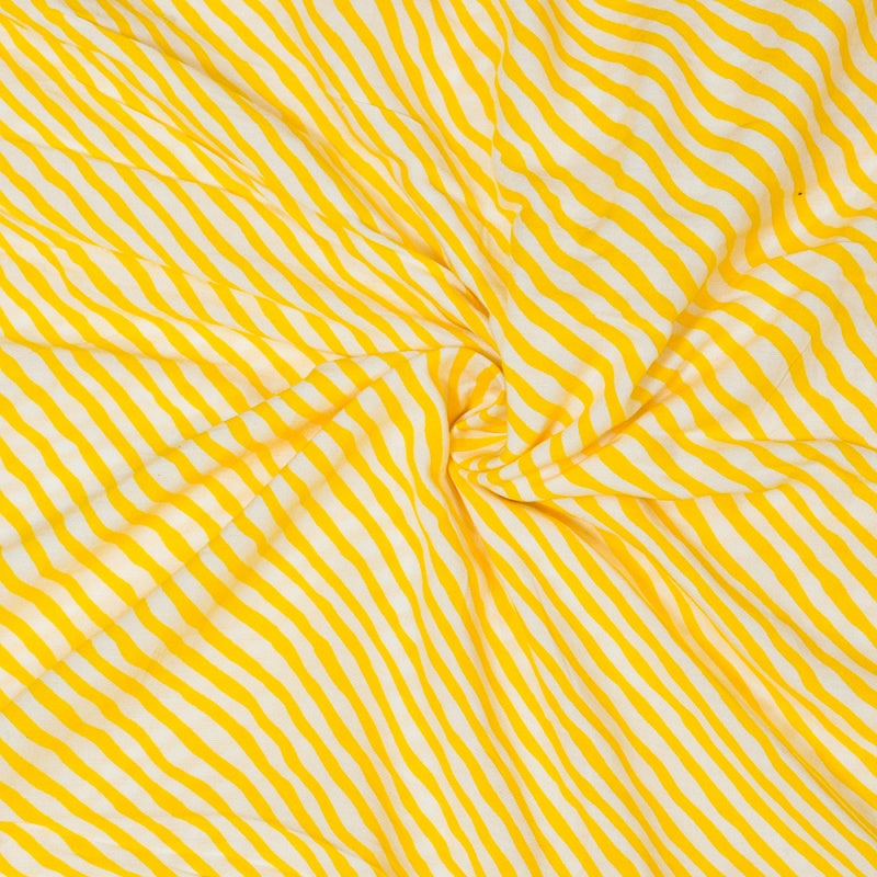 Yellow White Leheria Cotton Fabric