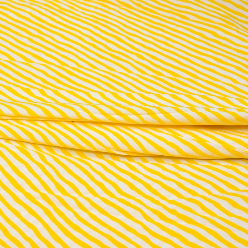 Yellow White Leheria Cotton Fabric