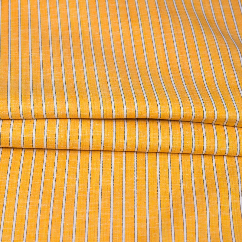 Yellow White Stripe Cotton Handloom Fabric
